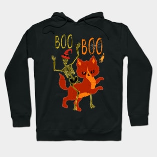 Halloween Skeleton Riding Red Cat Boo Boo Hoodie